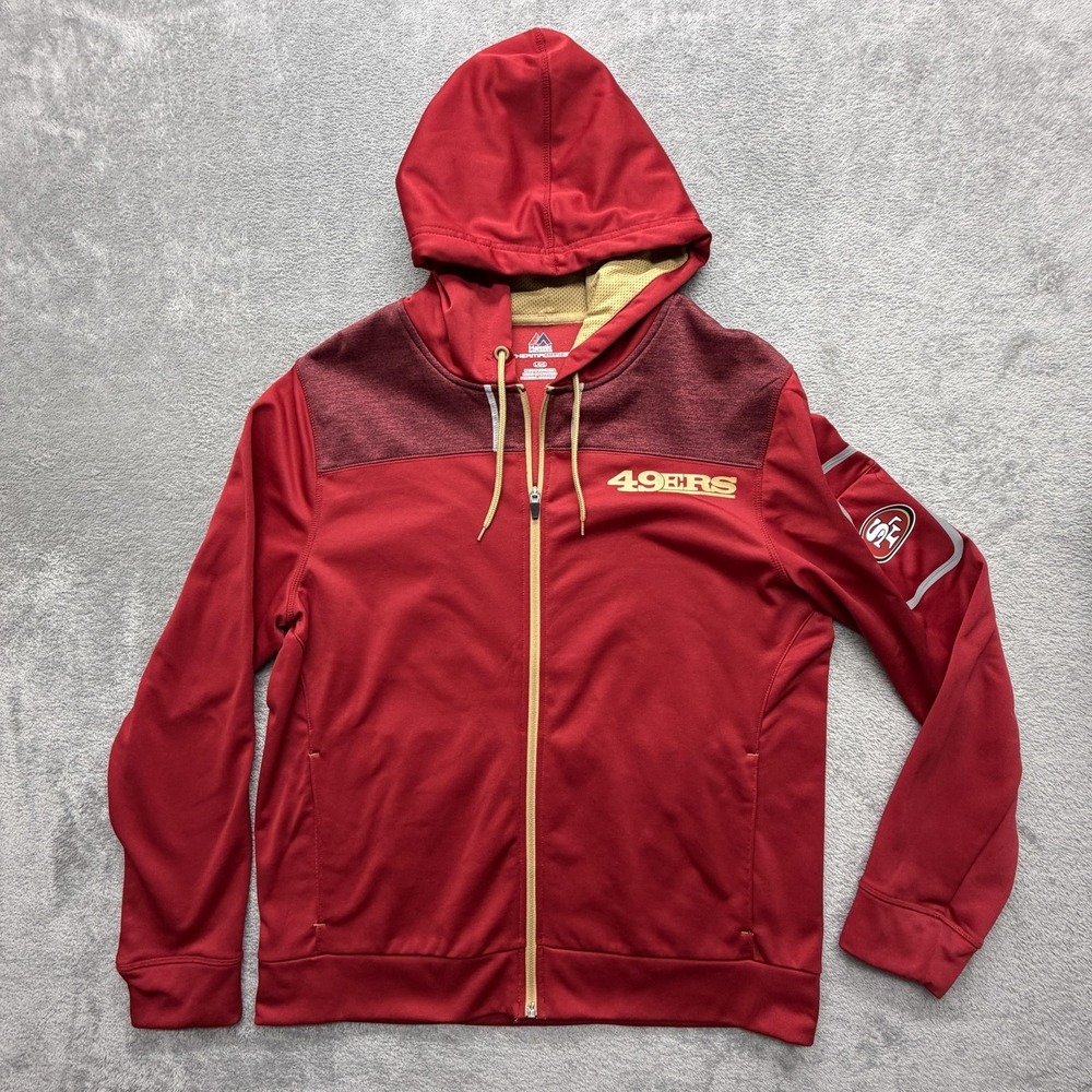 San Francisco 49ers Jacket Mens Large Red NFL Football Majestic Full Zip Hoodie